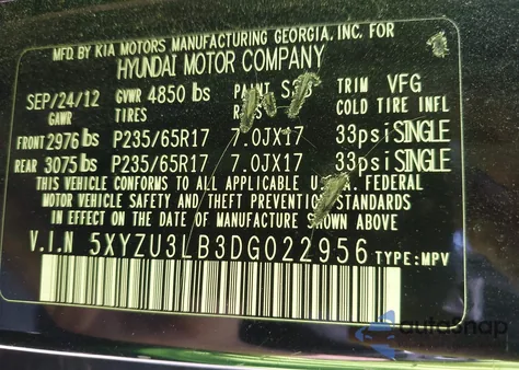 2013 Hyundai Santa Fe Sport z USA, uszkodzony, nr VIN 5XYZU3LB3DG022956